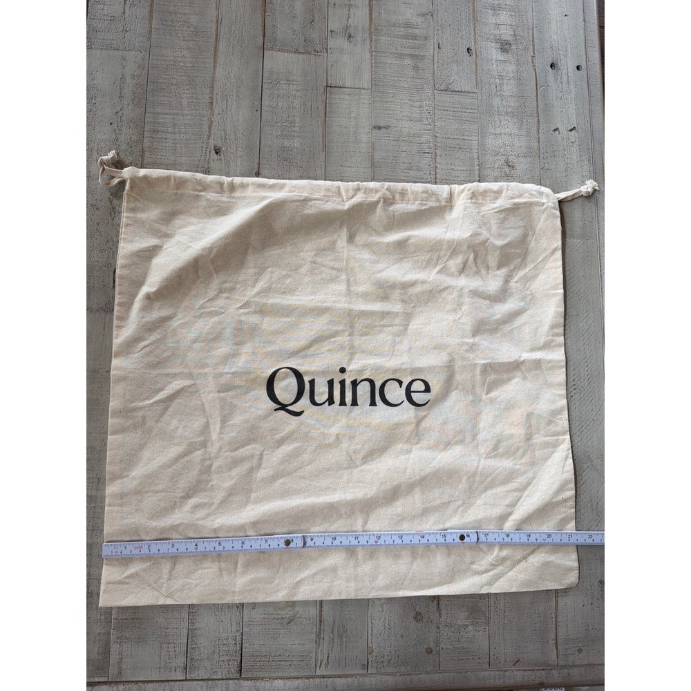 Quince Large Drawstring Dust Bag Beige Woven Fabric Storage Travel 21.5x19.5